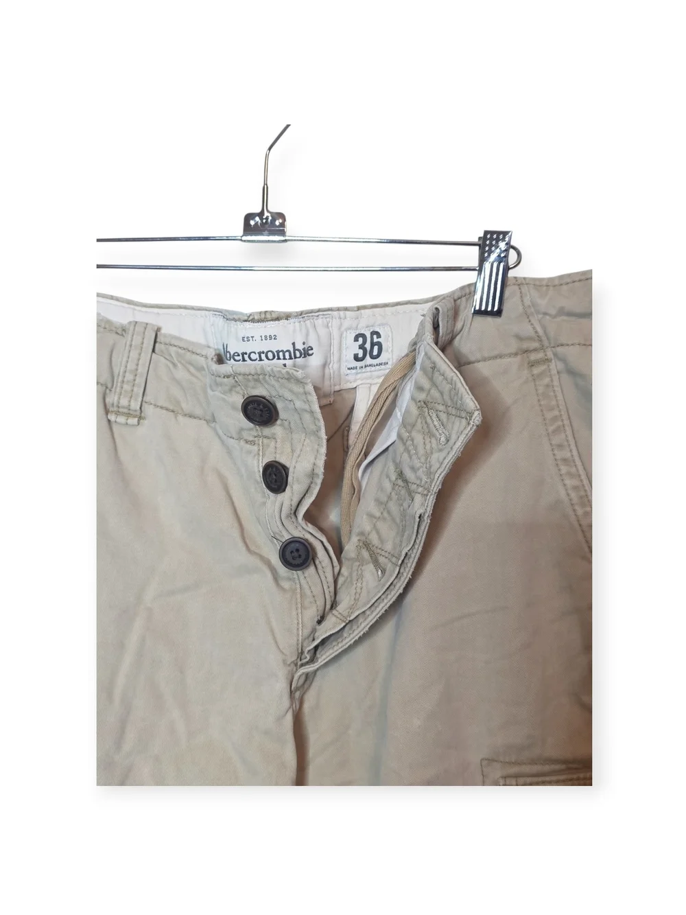 Mens Vintage Y2K Abercrombie & Fitch tan cargo pants with button fly, size 36